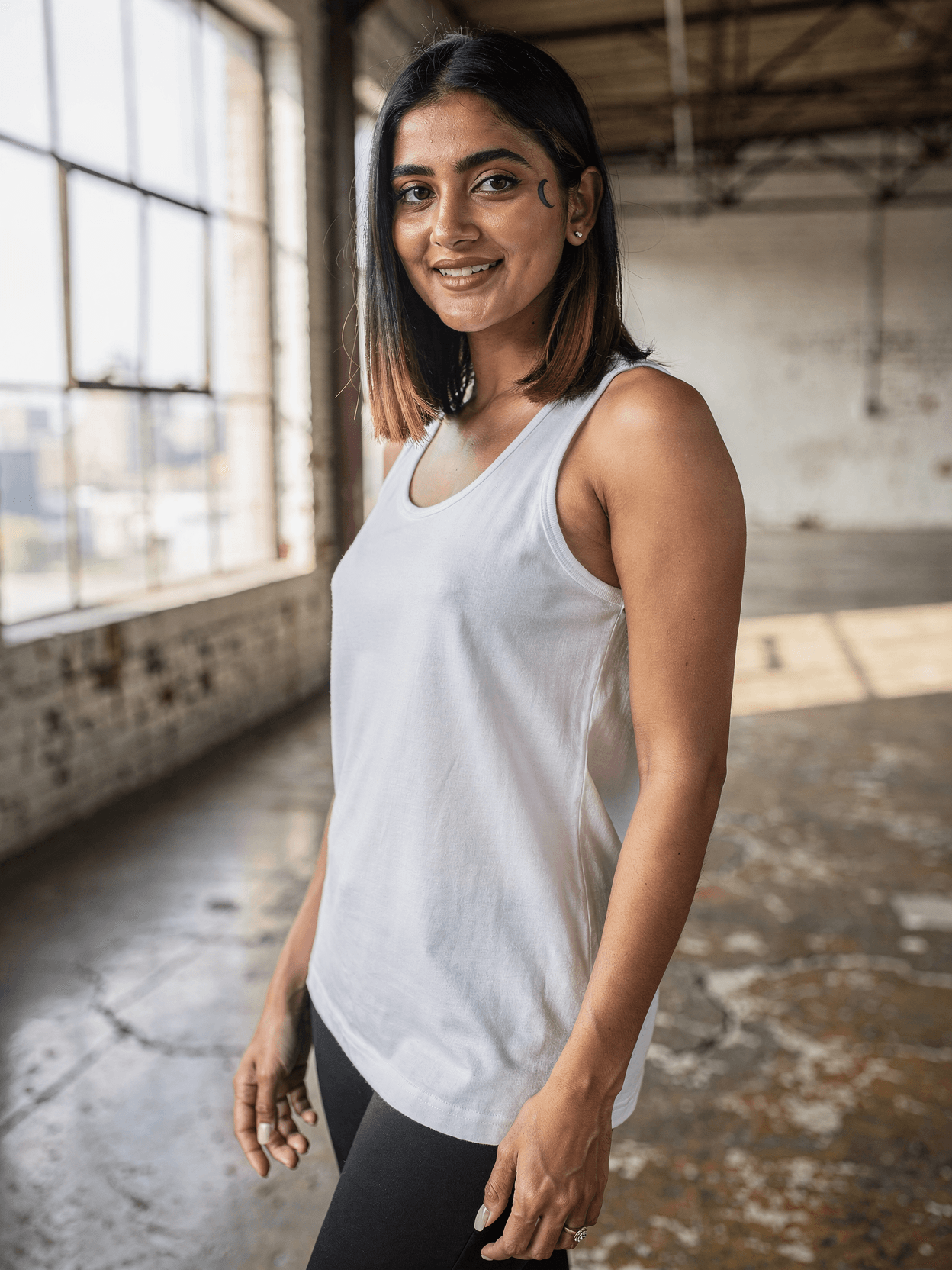 White Cotton Racerback Tank Mockup on Female Model