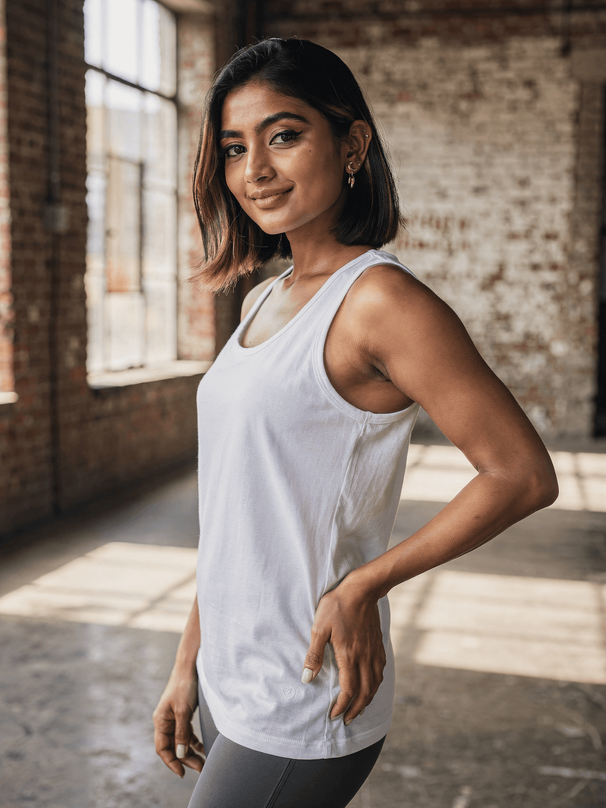 White Cotton Racerback Tank Mockup on Female Model
