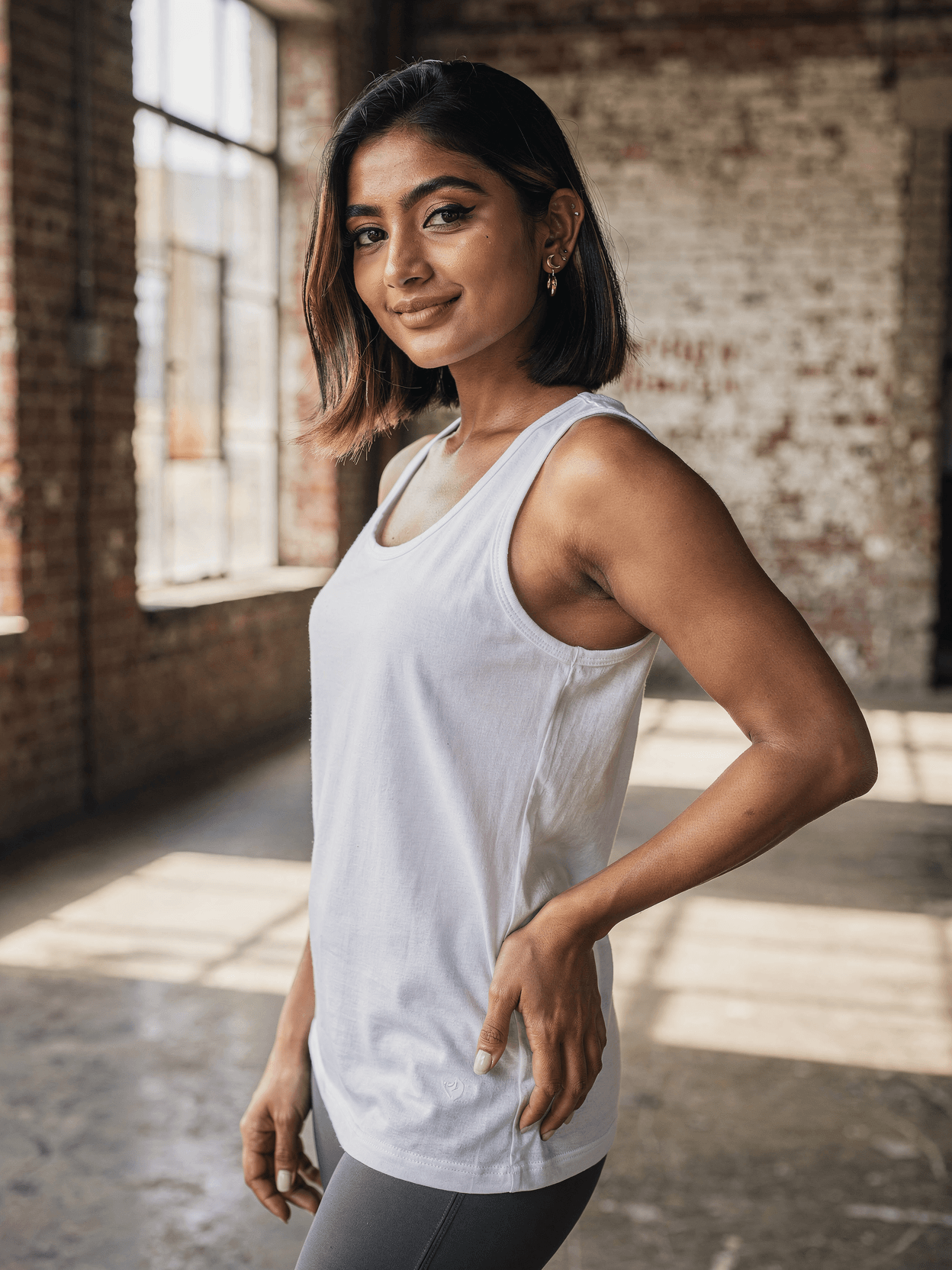 White Cotton Racerback Tank Mockup on Female Model