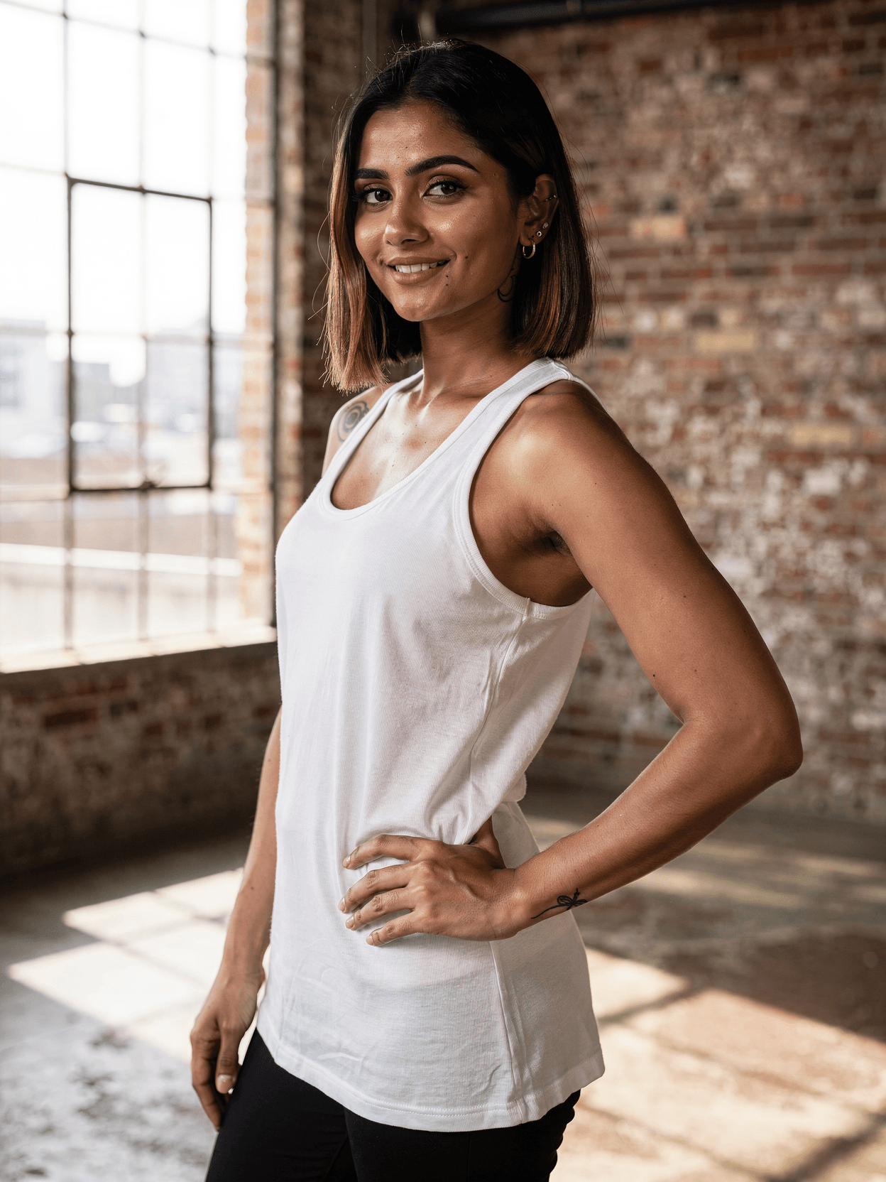 White Cotton Racerback Tank Mockup on Female Model