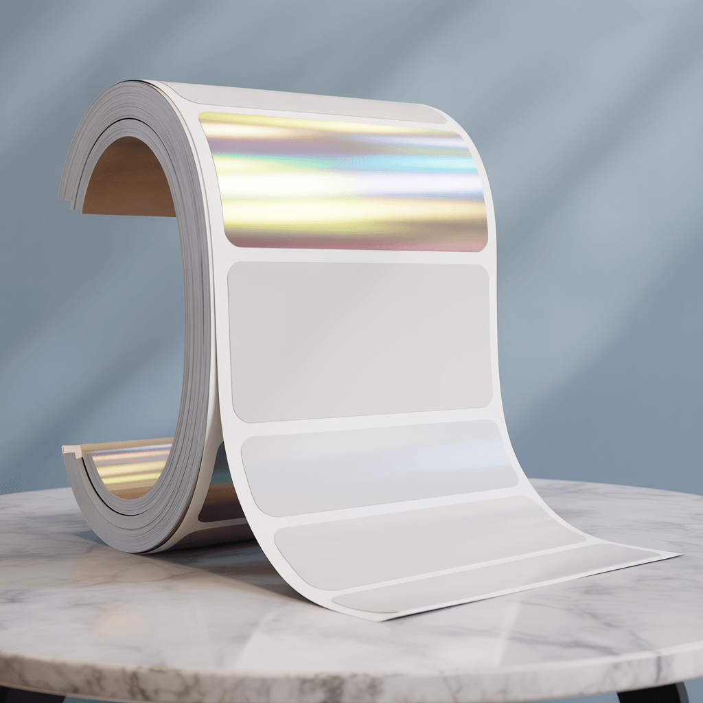 White Polyester Sticker Sheet Mockup - Cafe Setting