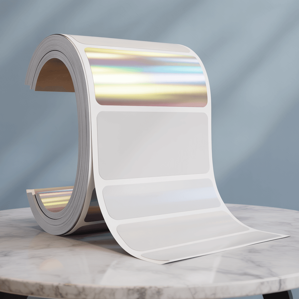 White Polyester Sticker Sheet Mockup - Cafe Setting