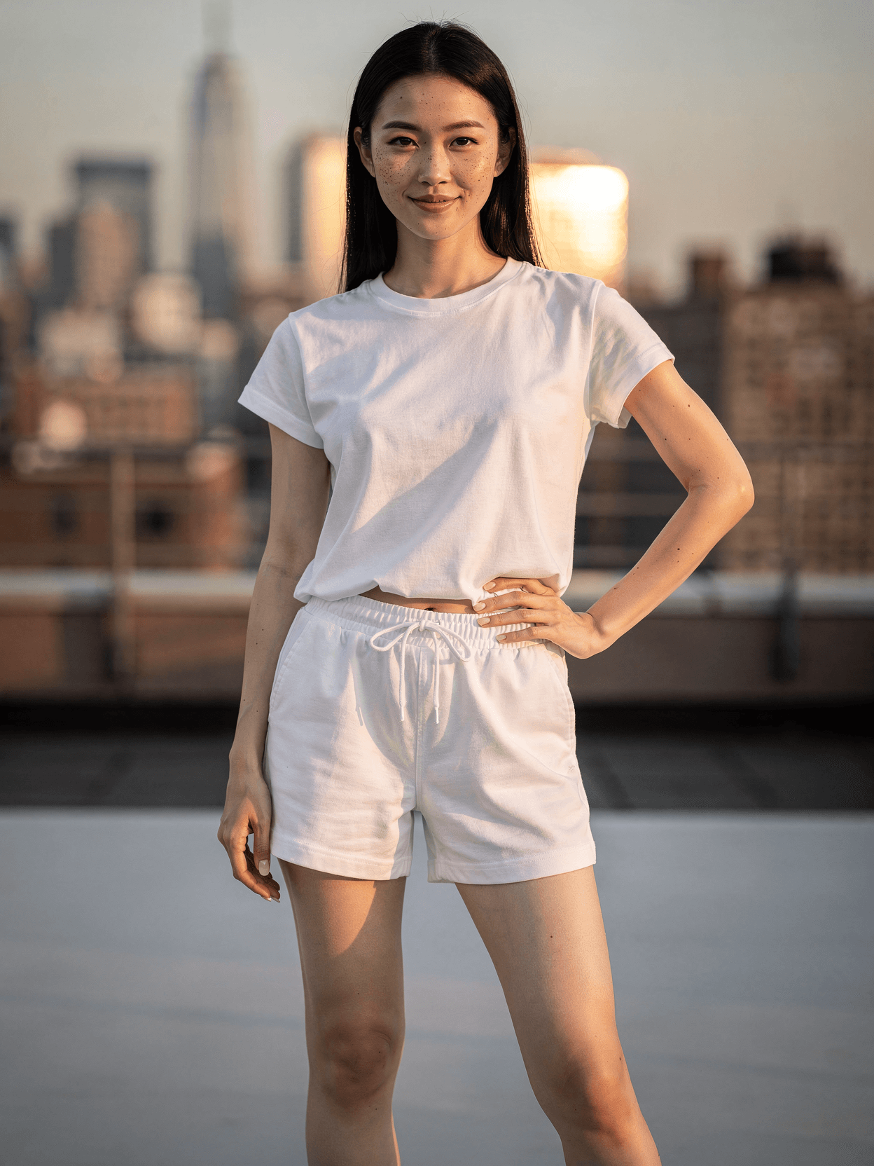 White Cotton Blend Shorts Mockup on Female Model