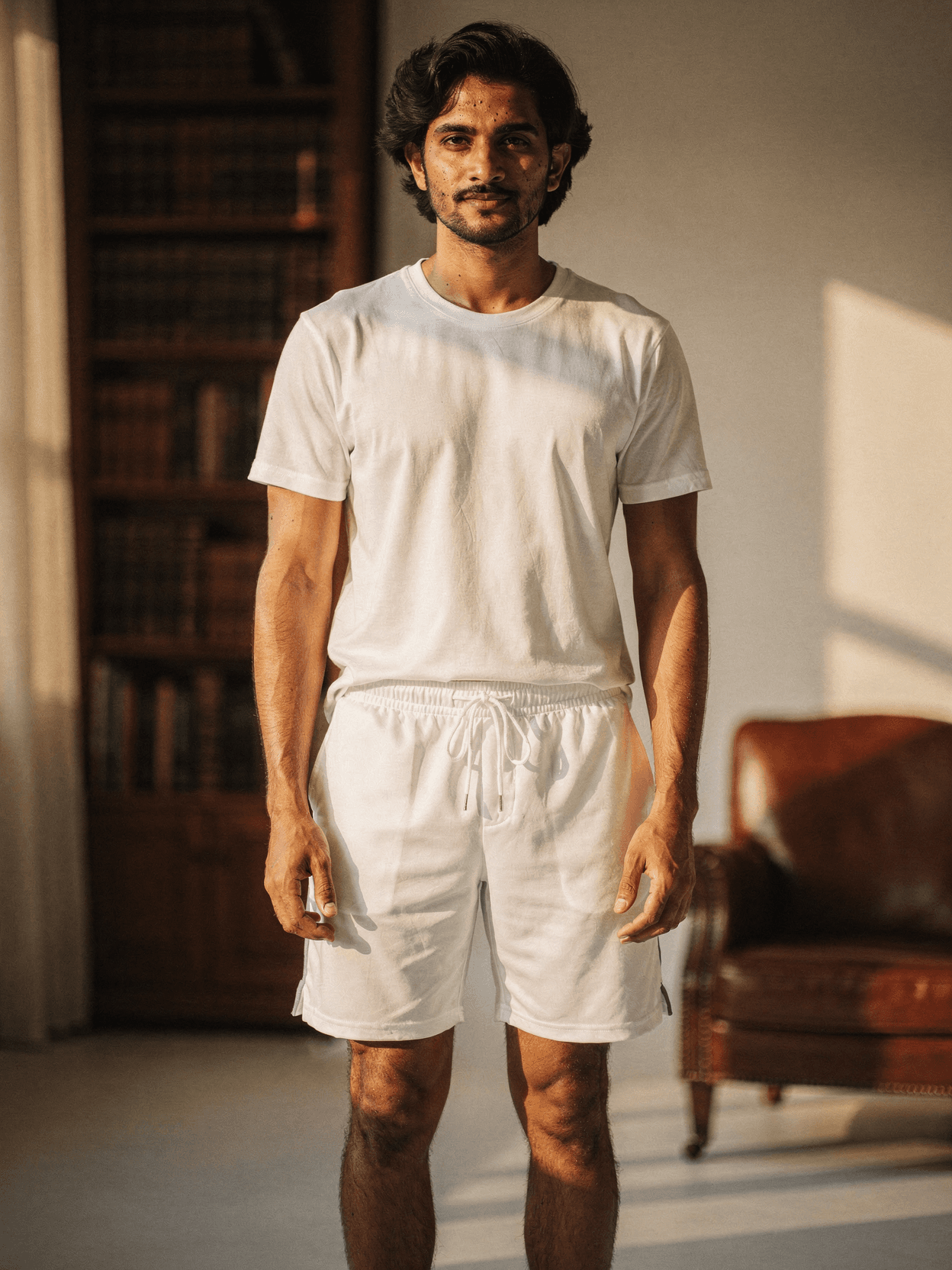 White Polyester Mesh Shorts Mockup on Male Model