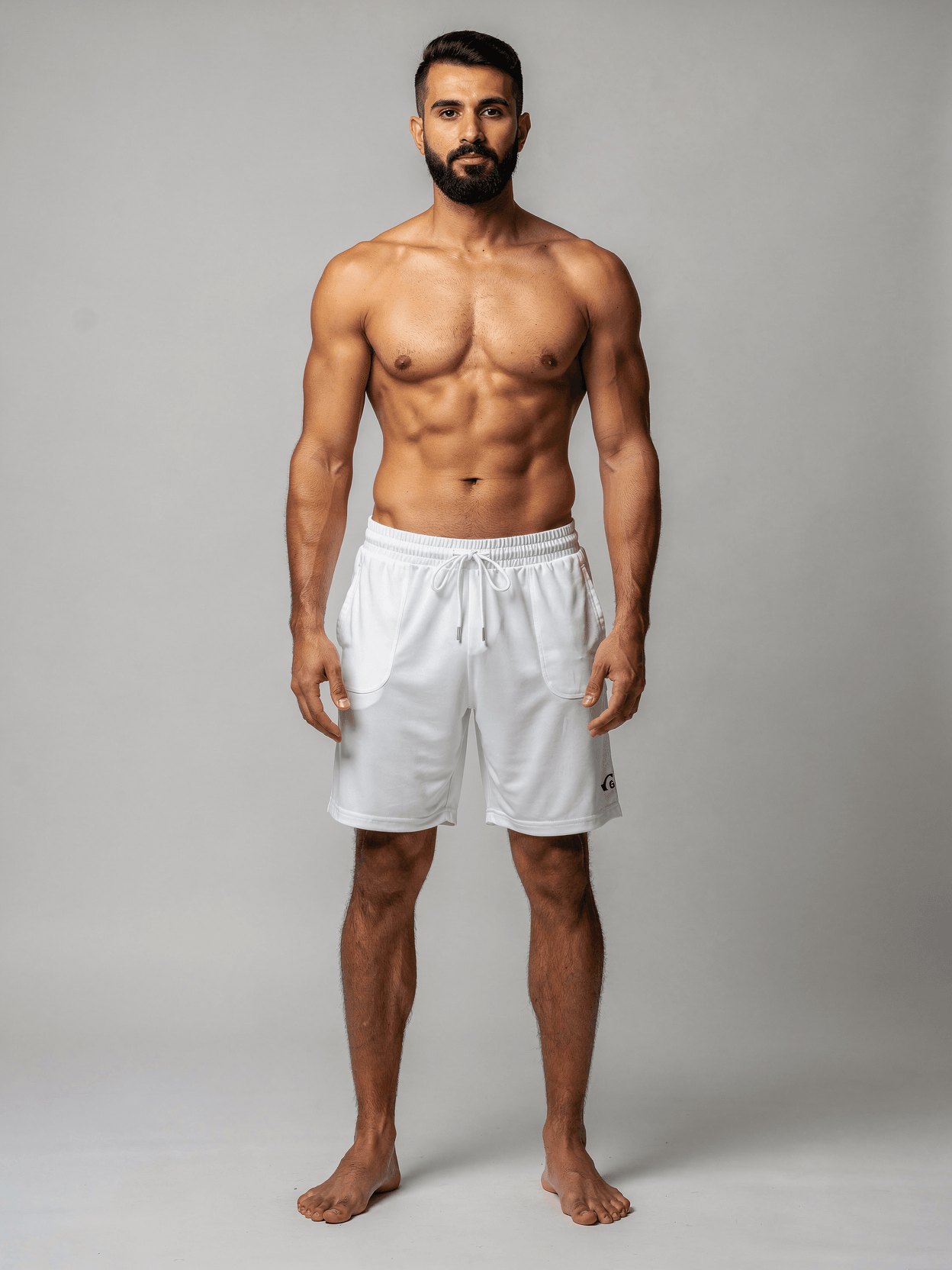 White Tri-Blend Shorts Mockup on Male Model