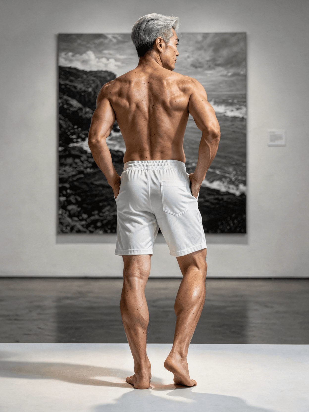 White Cotton Shorts Mockup on Male Model — Back View