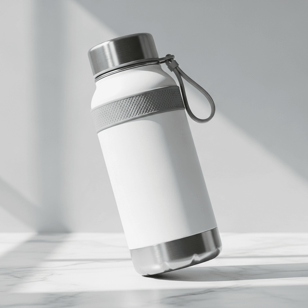 White Stainless Steel Sports Bottle Mockup - 6 Angles
