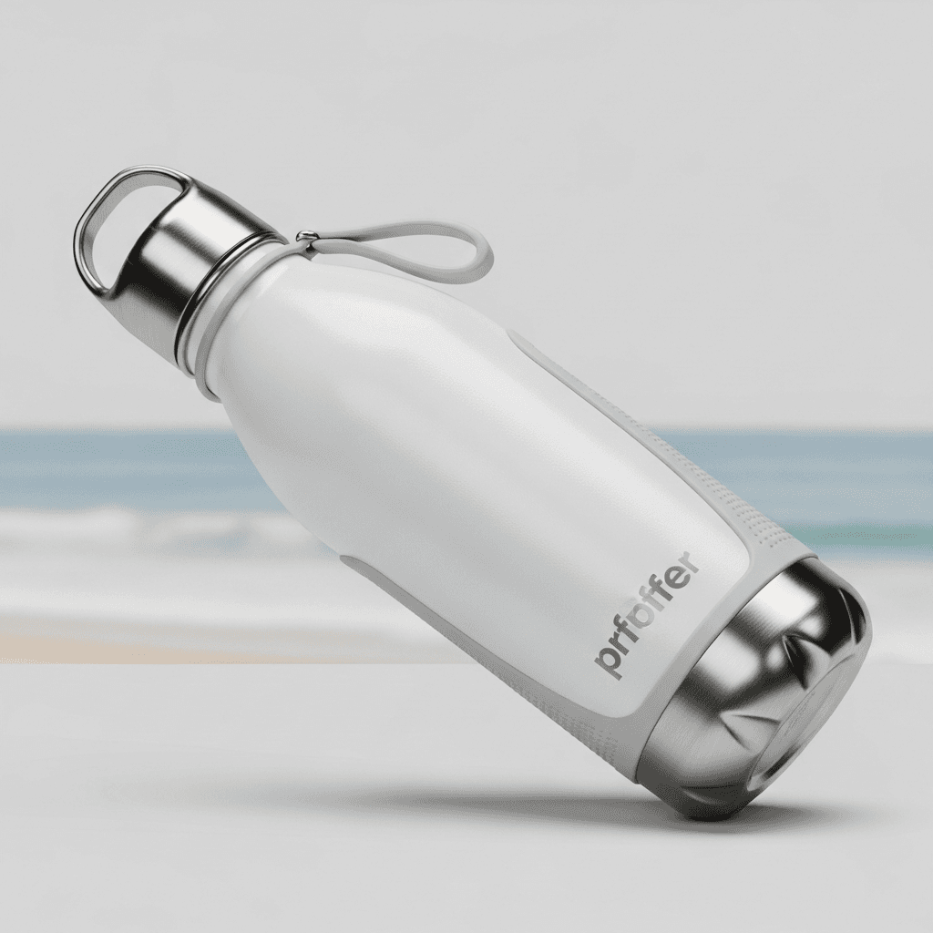 White Stainless Steel Sports Bottle Mockup - Coastal
