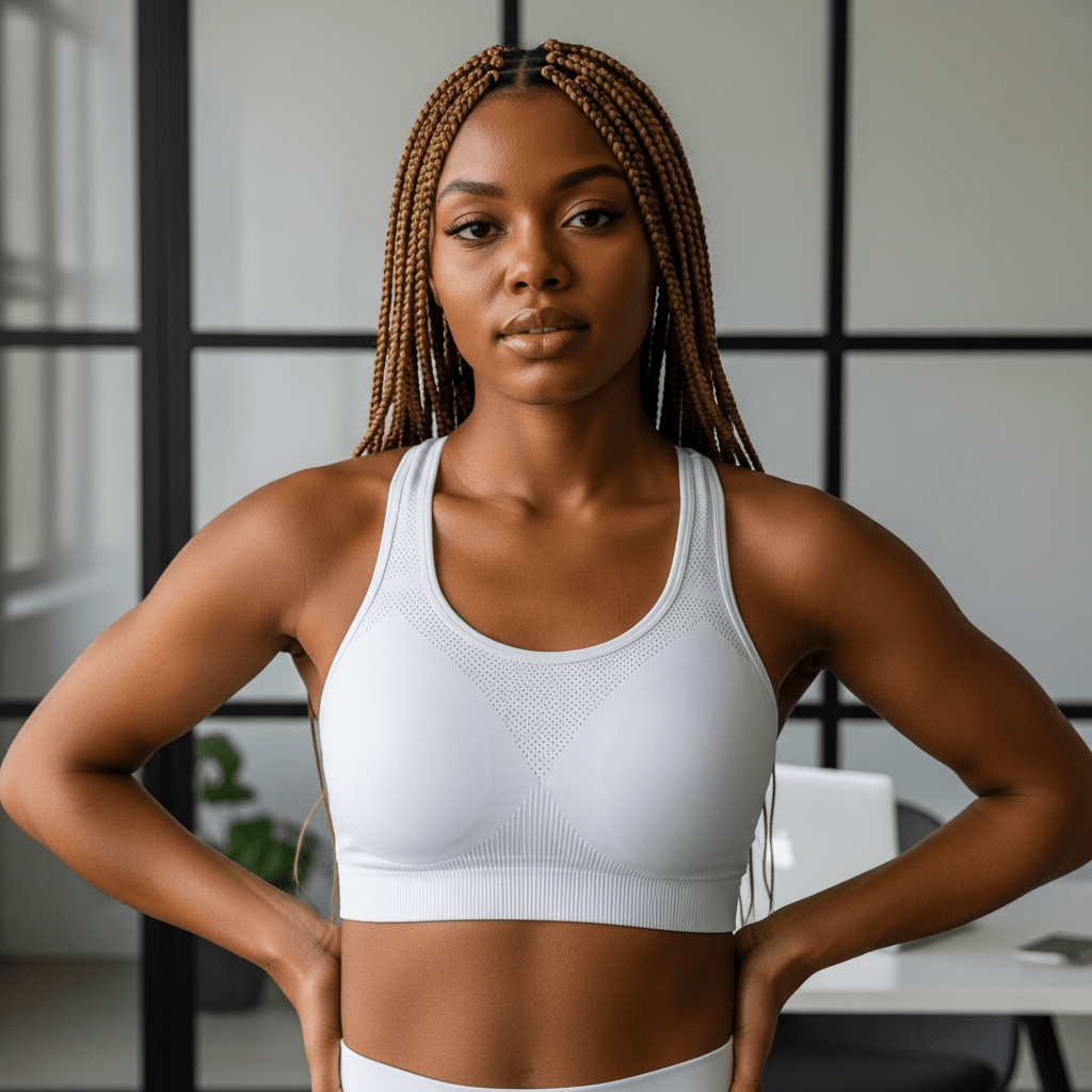 White Tri-Blend Sports Bra Mockup on Female Model