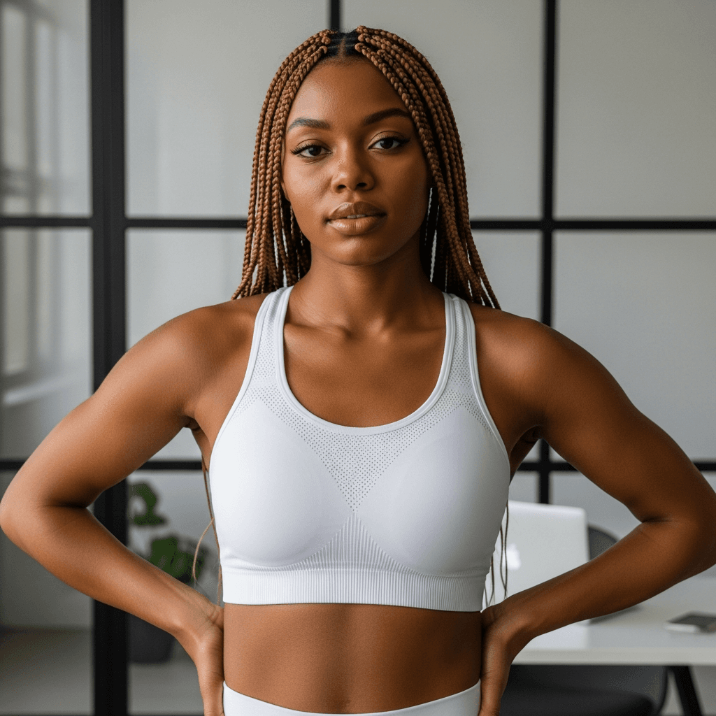 White Tri-Blend Sports Bra Mockup on Female Model