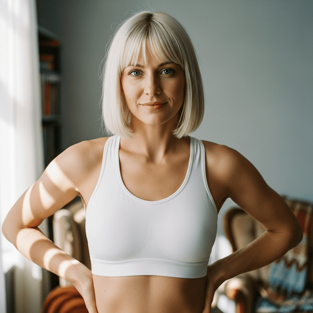 White Cotton Sports Bra Mockup on Female Model