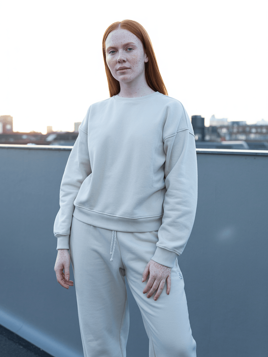 White Cotton Blend Sweatpants on Female Model