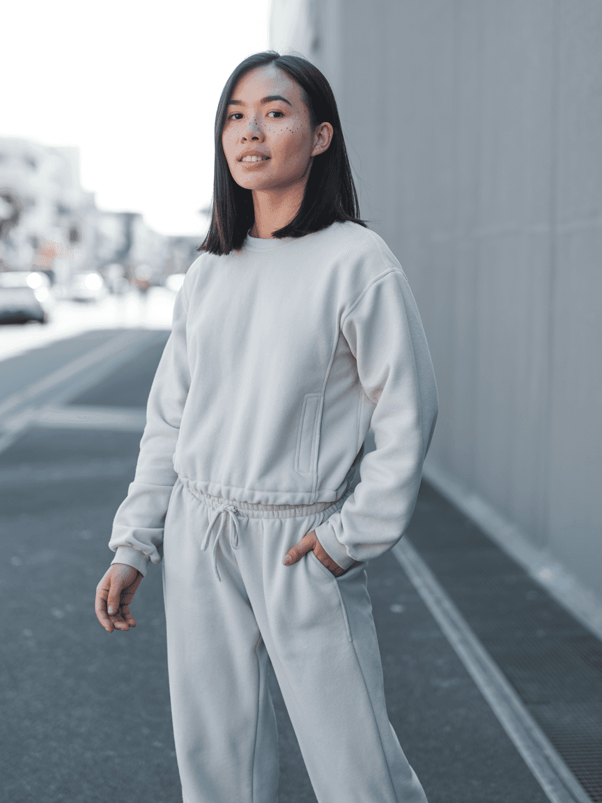 White Polyester Sweatpants Mockup on Female Model