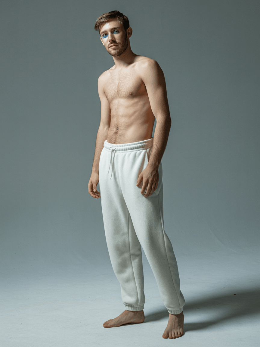 White Tri-Blend Cuffed Sweatpants on Male Model