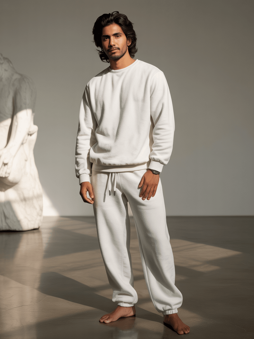 White Cotton Sweatpants Mockup on Male Model