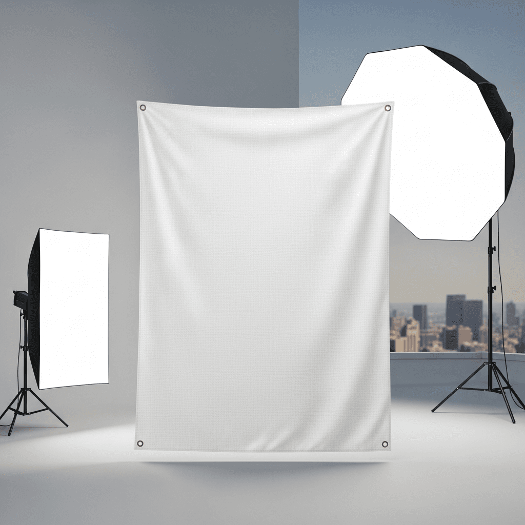 White Organic Cotton Tapestry Mockup - Rooftop Studio