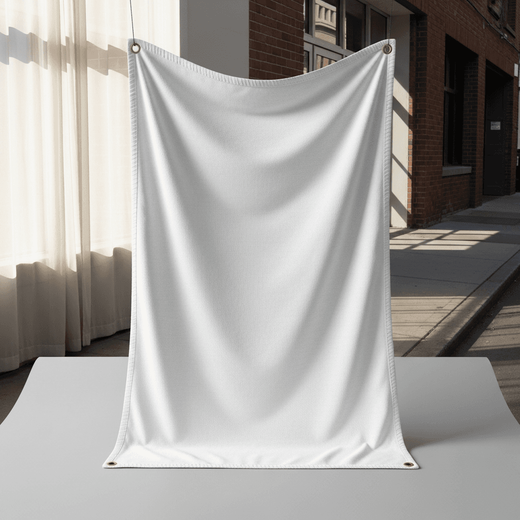 White Tri-Blend Tapestry Mockup - Urban Street