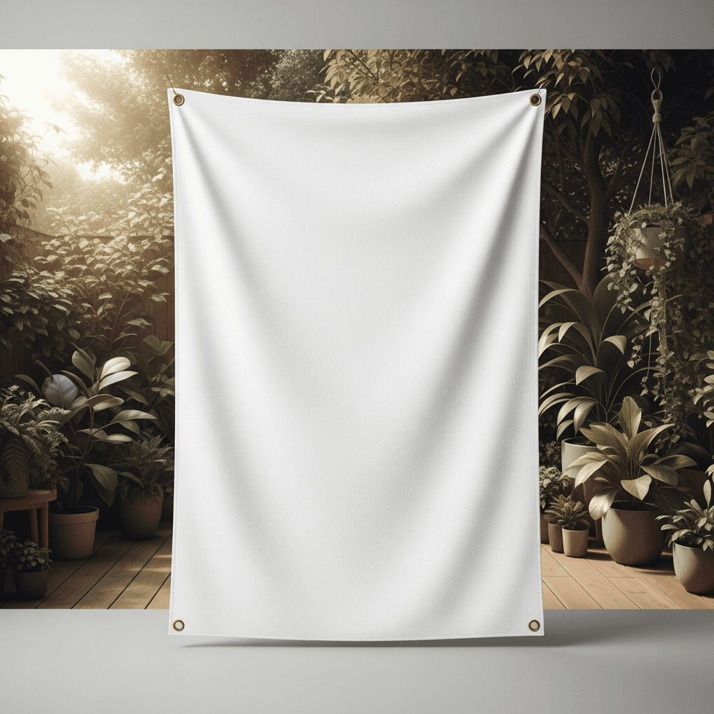 White Premium Cotton Tapestry Mockup - Garden Terrace