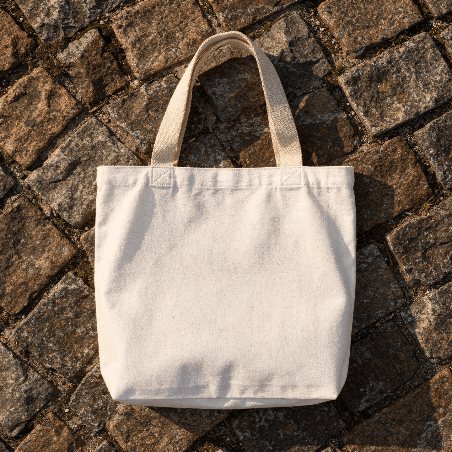 White Cotton Canvas Tote Bag Mockup - Market — Overhead Flat Lay