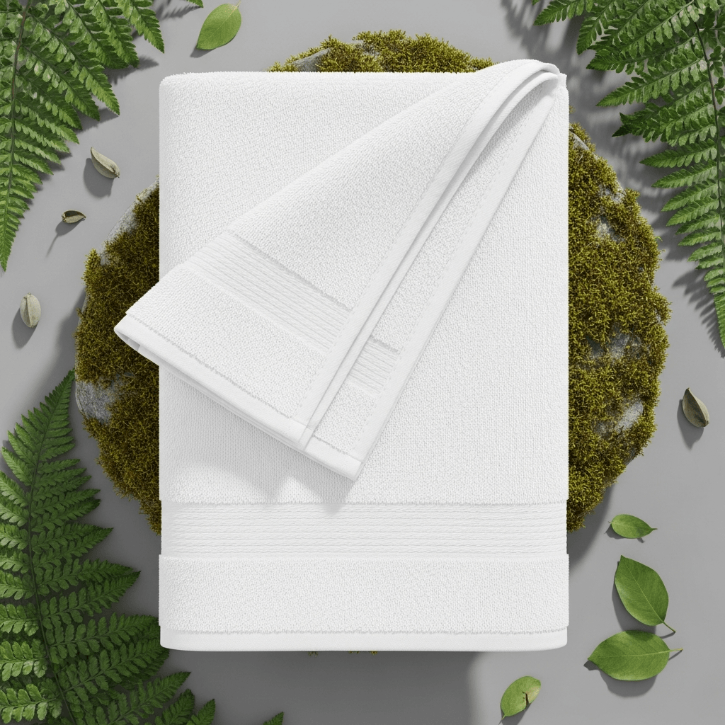 White Organic Cotton Towel Mockup - Nature Setting