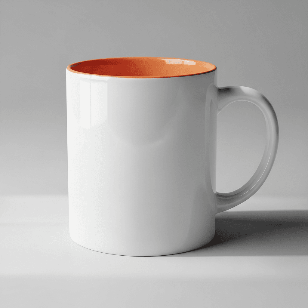 White Two-Tone Ceramic Mug Mockup - Orange Interior