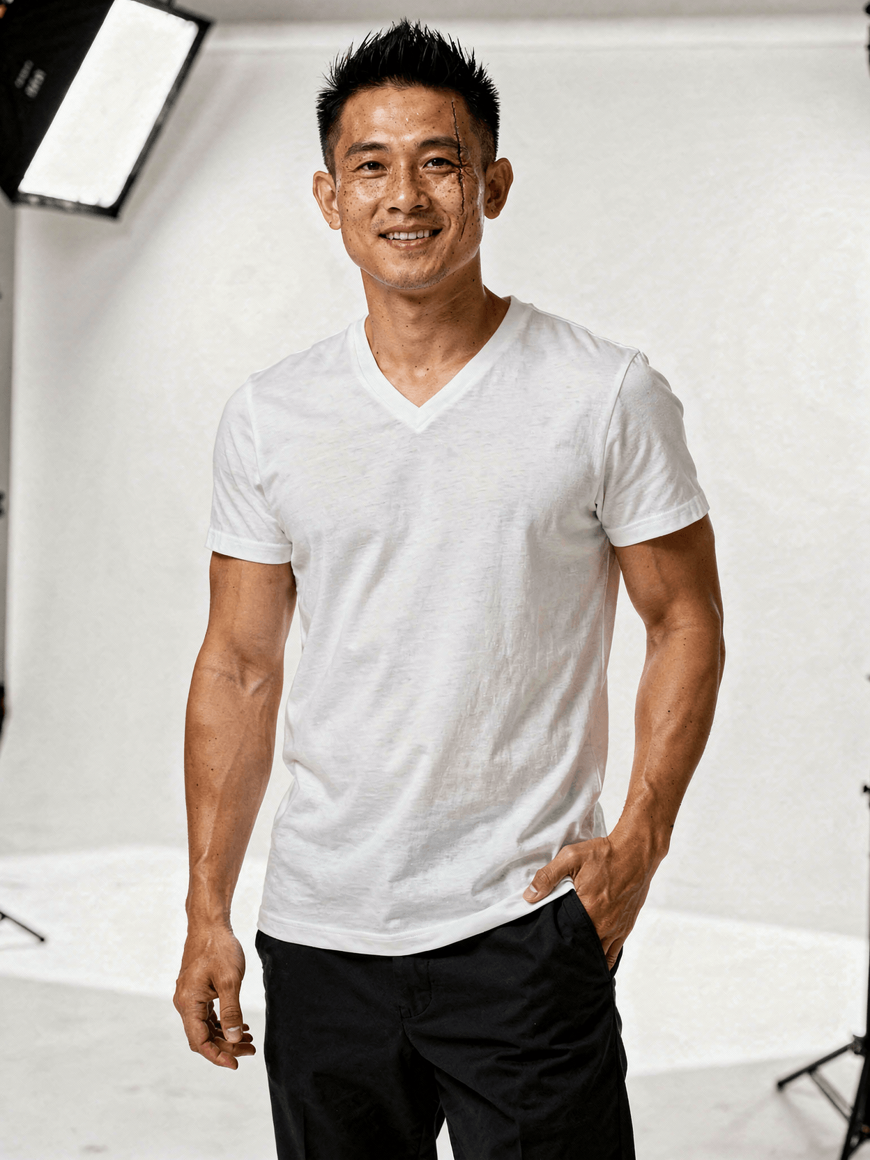 White V-Neck T-Shirt Mockup on Male Model