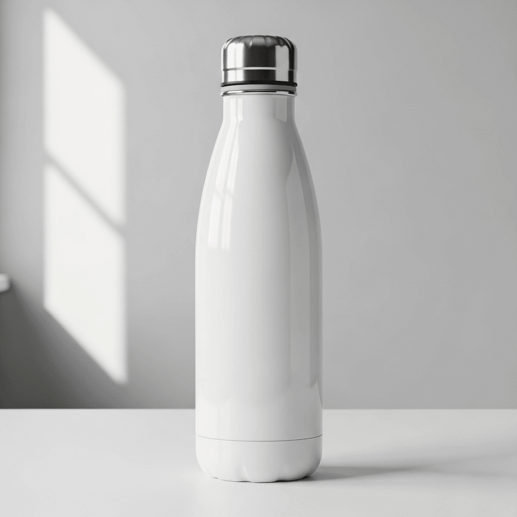 White Stainless Steel Water Bottle Mockup - 6 Angles