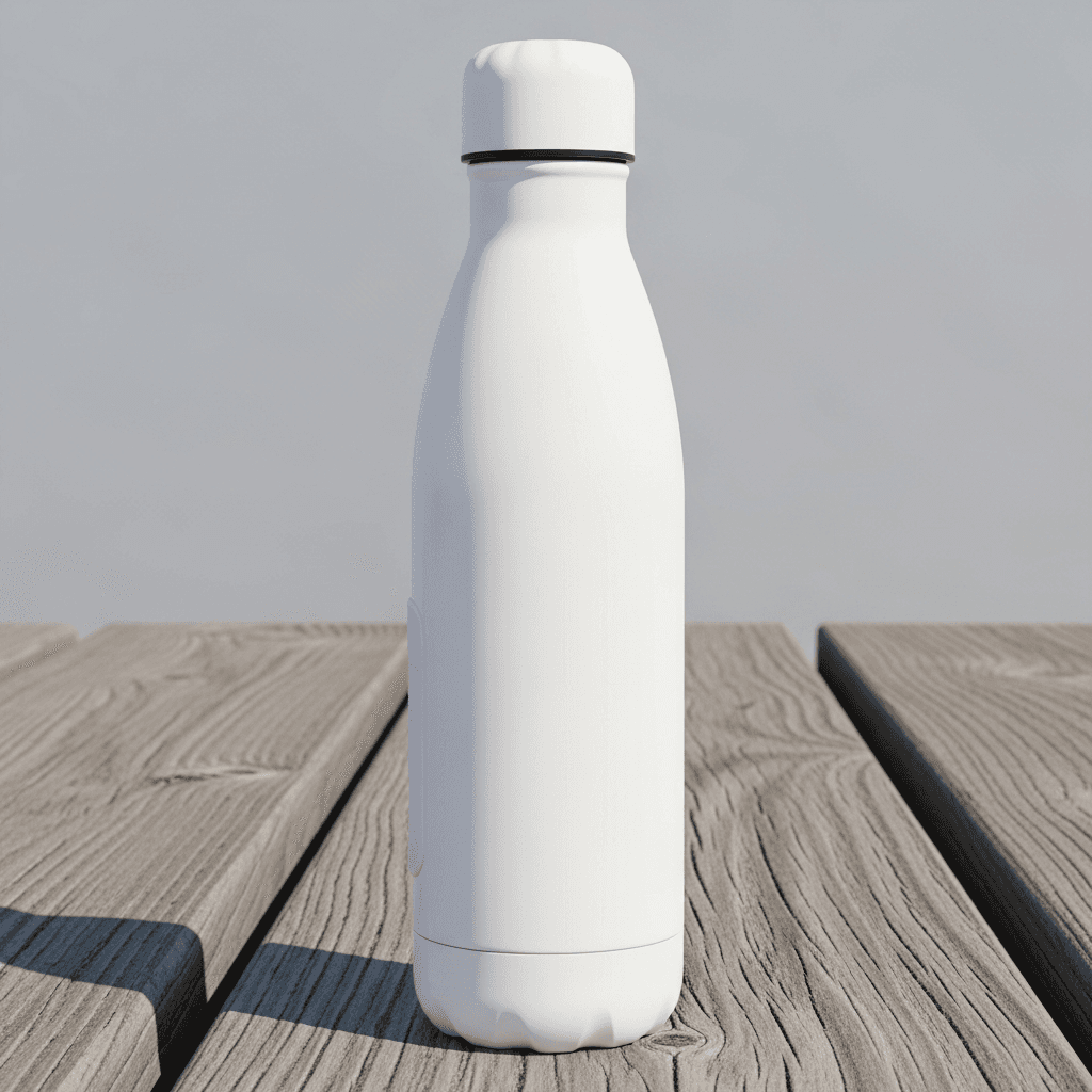 White Stainless Steel Water Bottle Mockup - Coastal