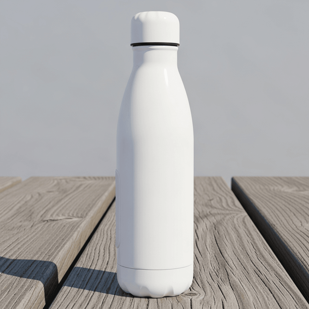 White Stainless Steel Water Bottle Mockup - Coastal