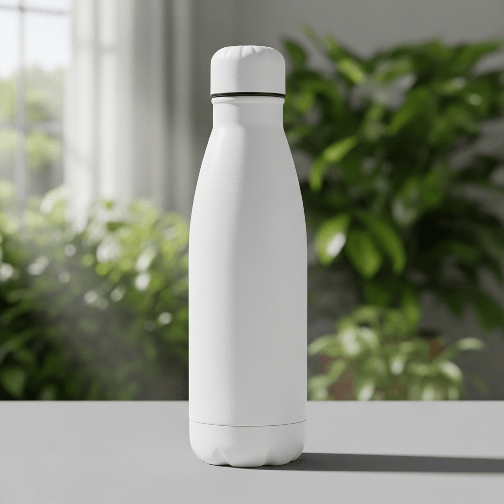 White Stainless Steel Water Bottle Mockup - 6 Angles