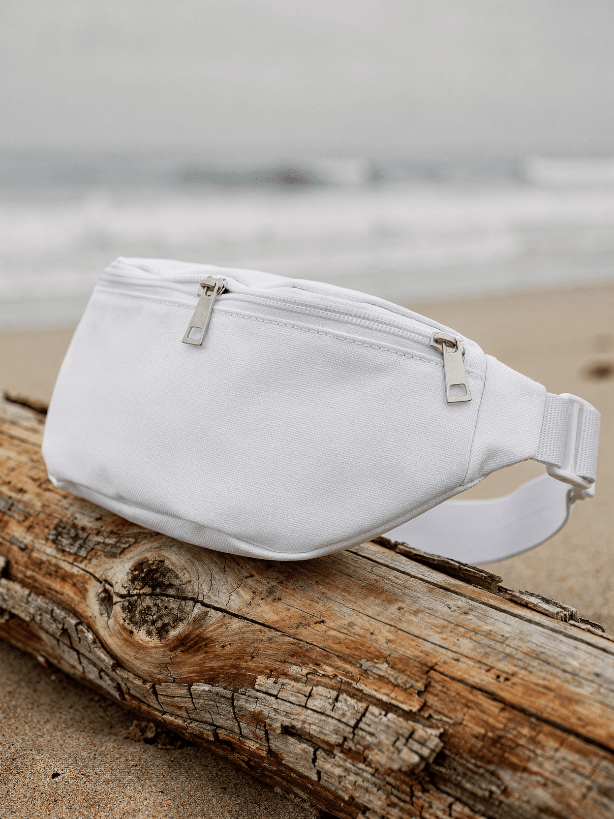 White Cotton Blend Fanny Pack Mockup Coastal