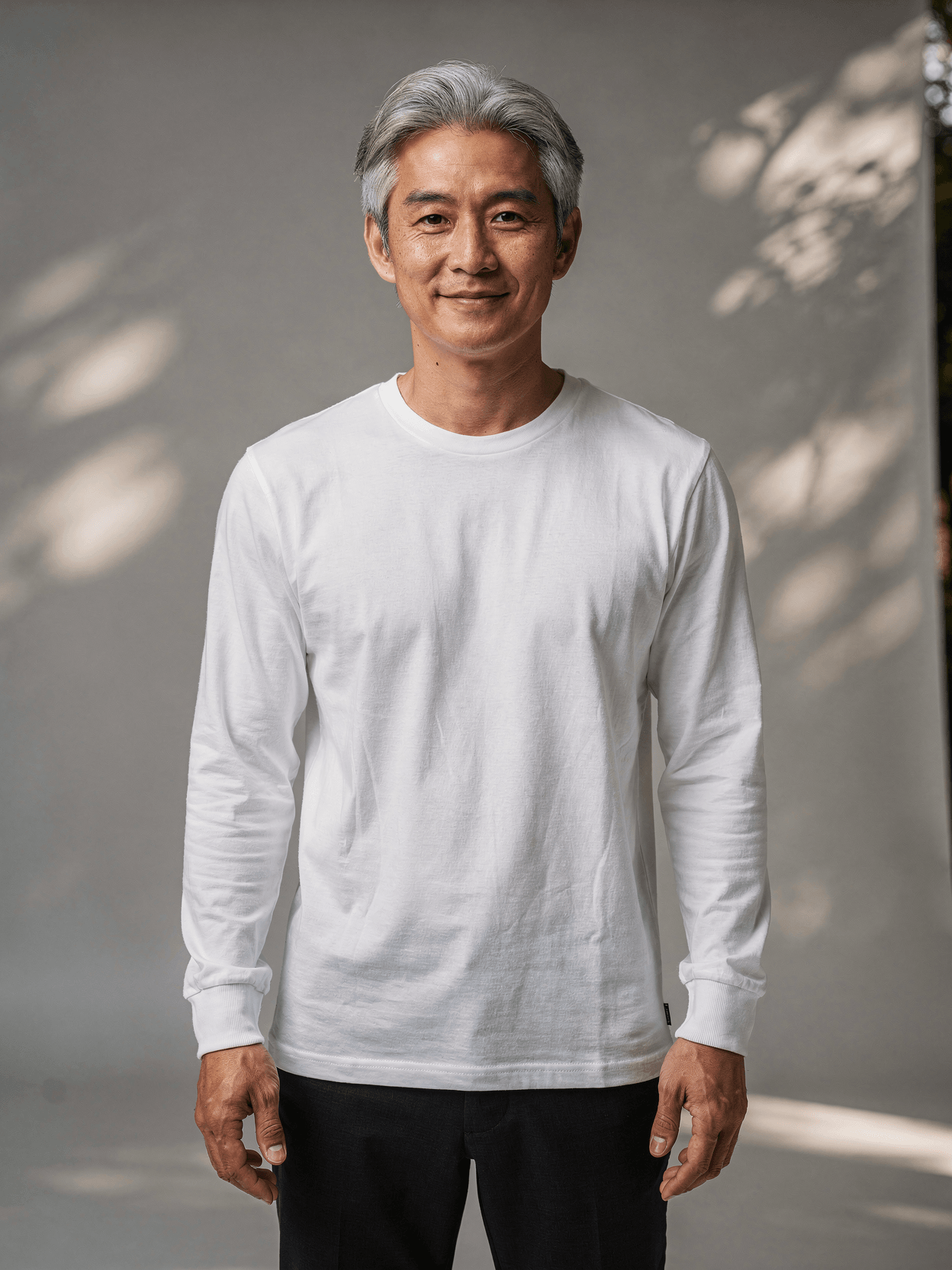 White Organic Cotton Long Sleeve Mockup on Model