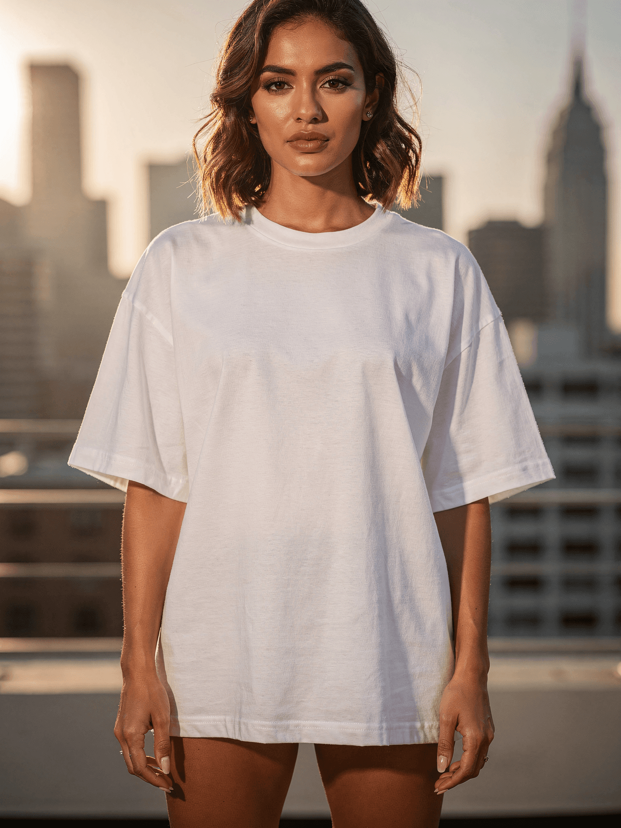 White Organic Cotton Oversized Tee Rooftop Mockup