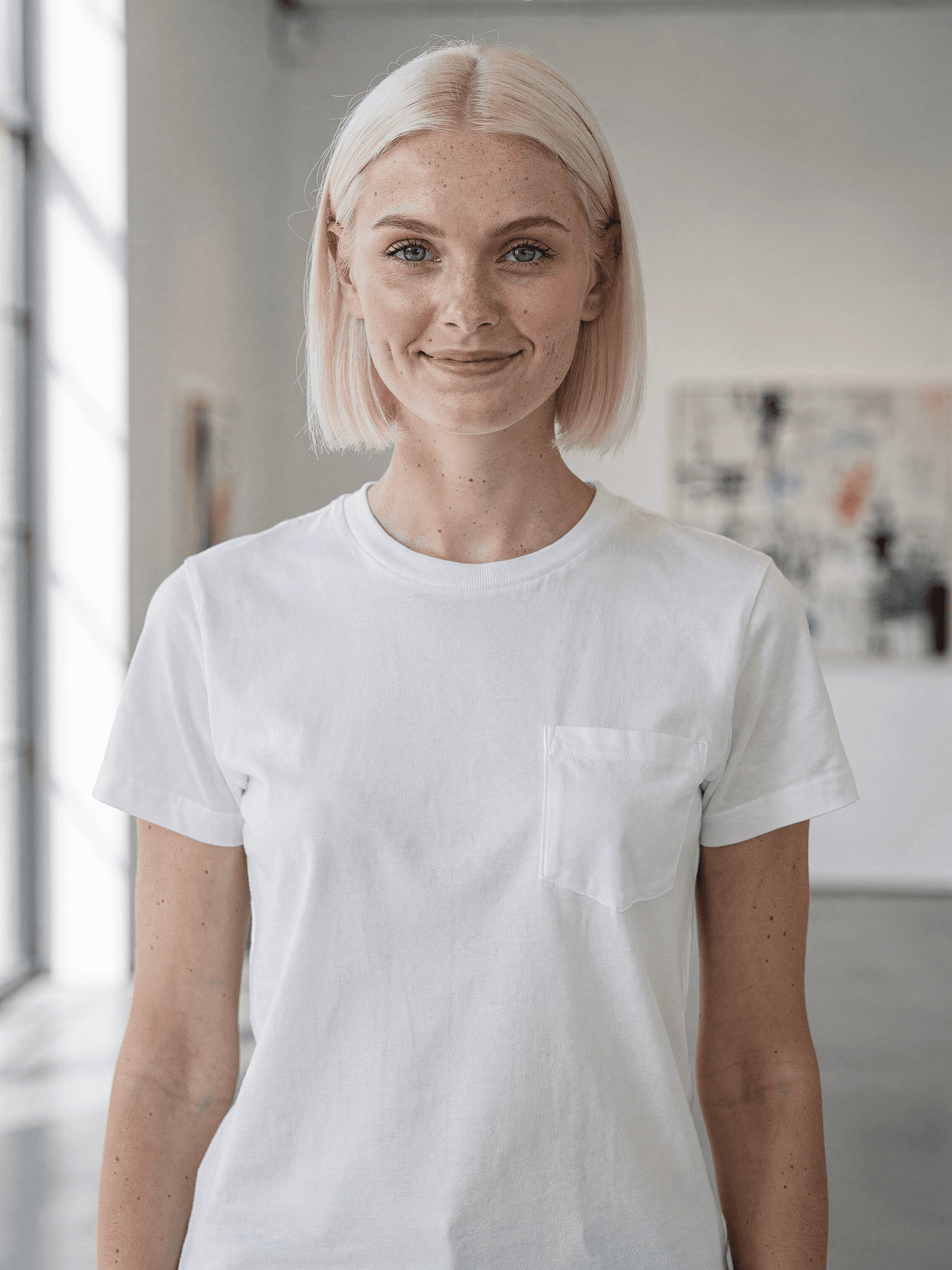 White Organic Cotton Pocket Tee Mockup on Model