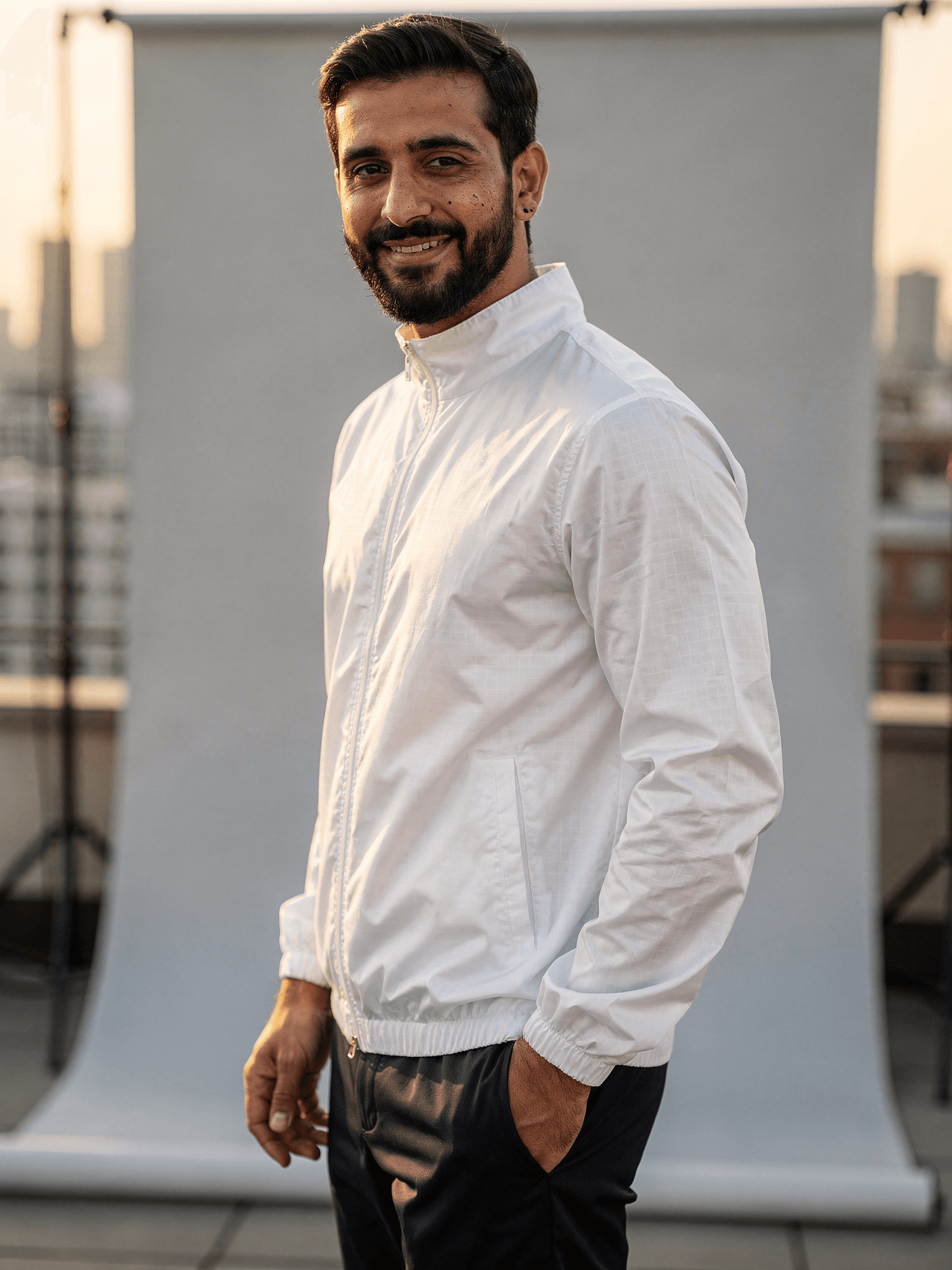 White Organic Cotton Windbreaker Mockup on Male Model