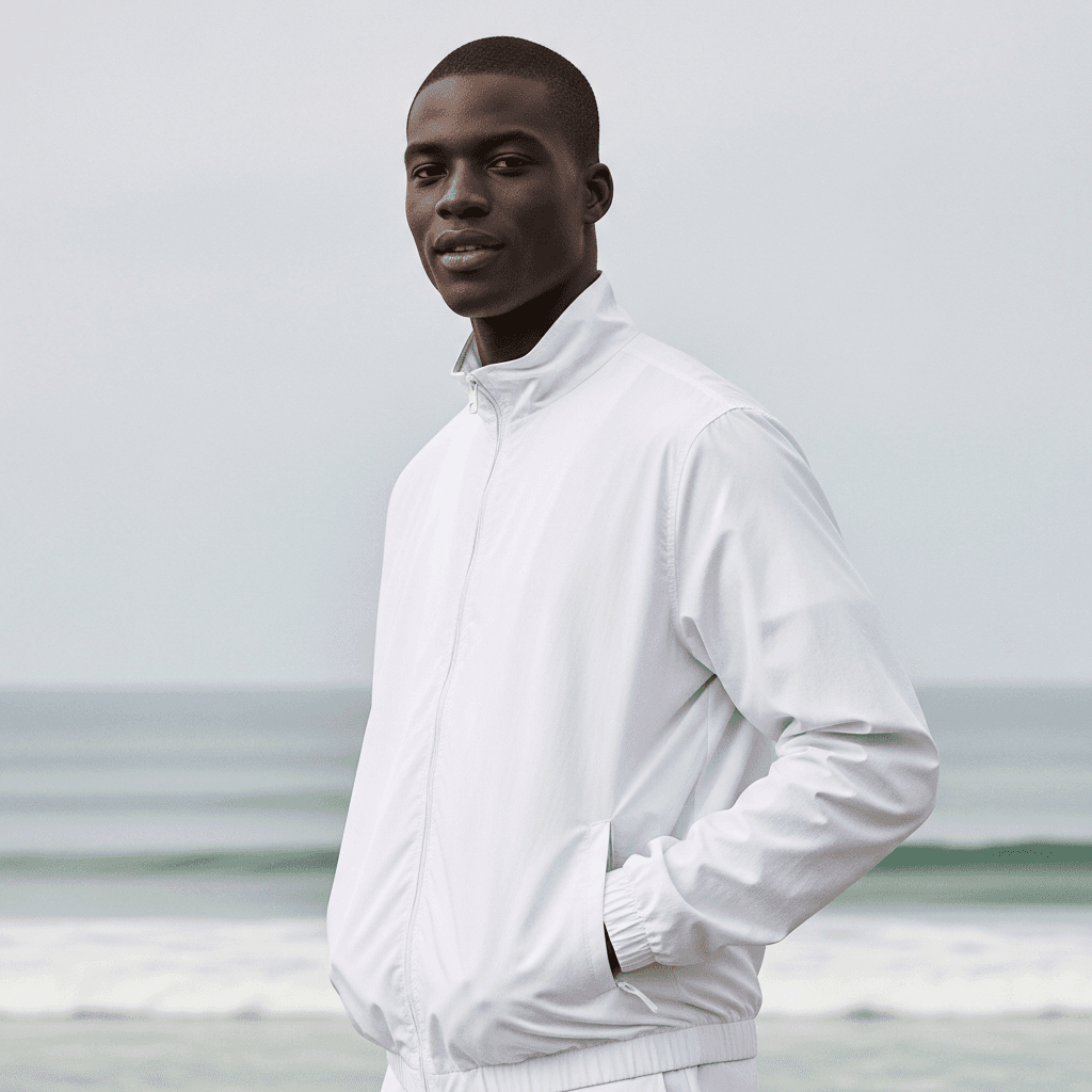 White Cotton Windbreaker Mockup on Male Model