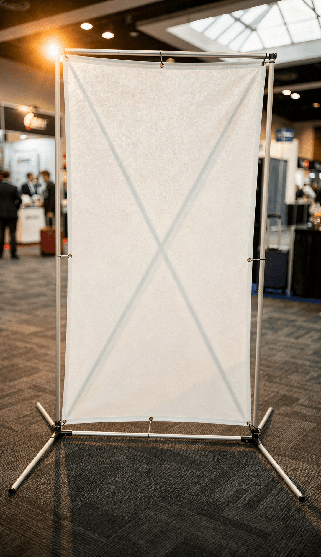 White X-Banner Stand Mockup - Trade Show Setup — Direct Front View